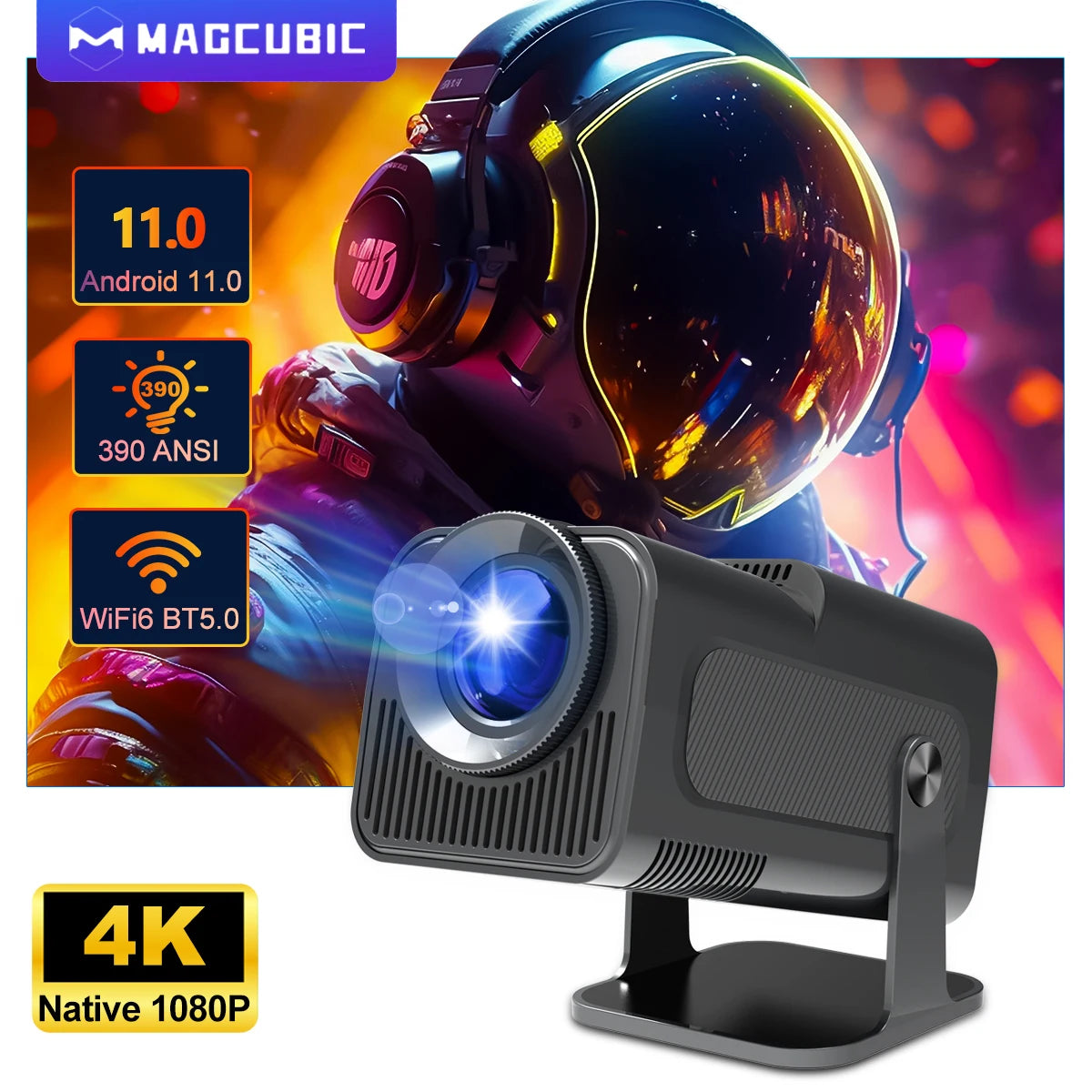 Upgrade Your Home Theater Experience with the 4K Native 1080P Android 11 Projector - Portable & Enhanced with WiFi 6 and Bluetooth 5.0!