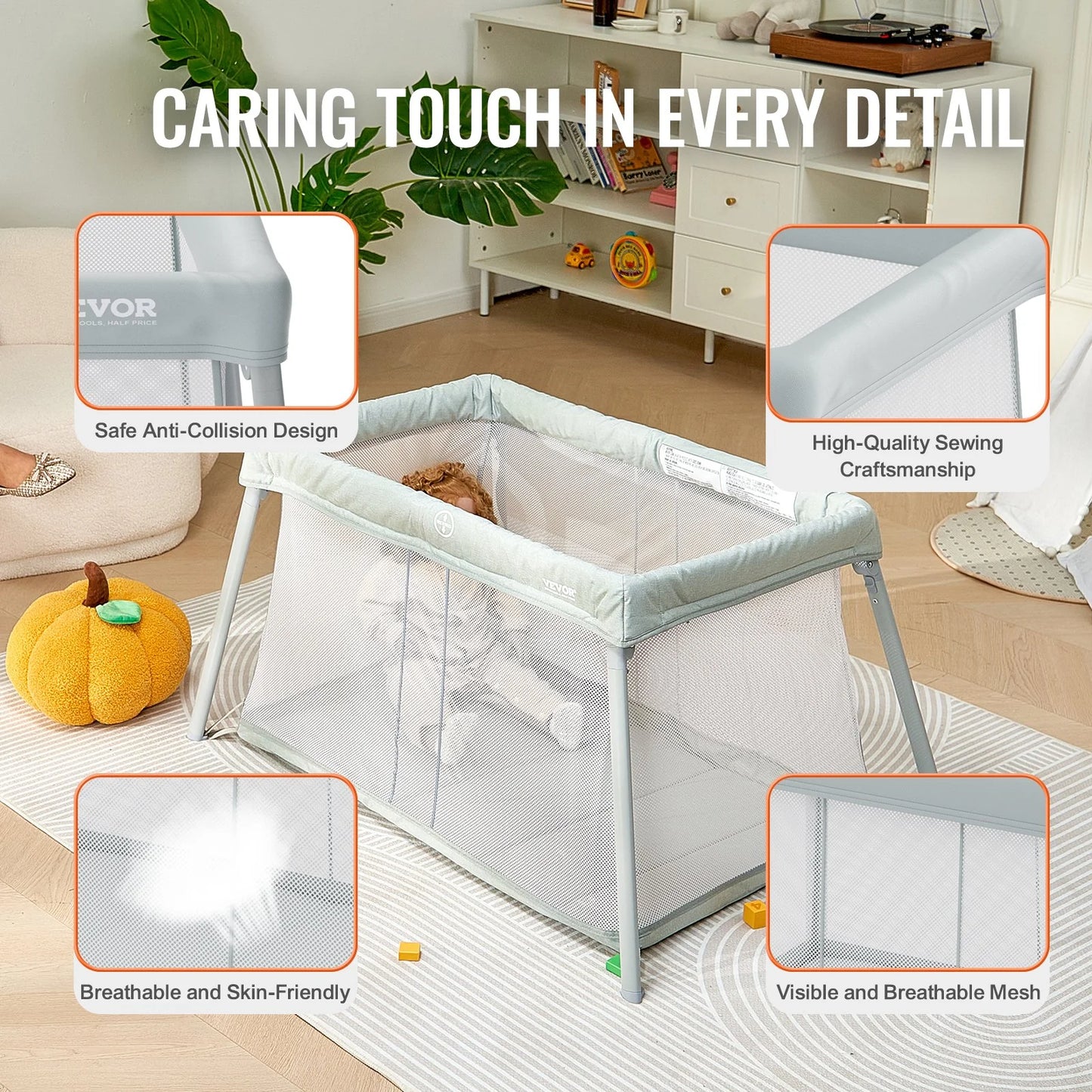 VEVOR Portable Baby Travel Crib & Playyard - Cozy Folding Playpen with Soft Mattress Pad