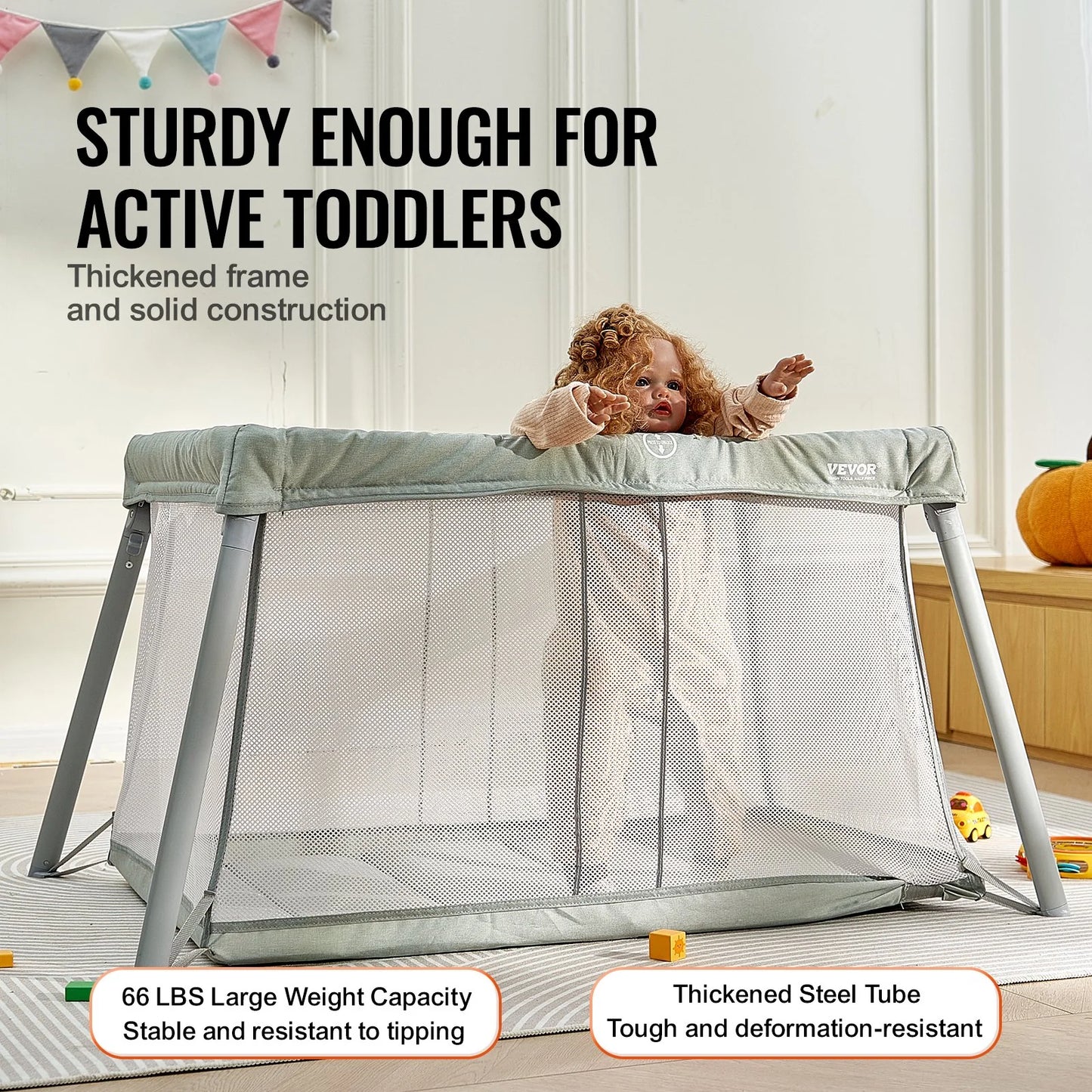 VEVOR Portable Baby Travel Crib & Playyard - Cozy Folding Playpen with Soft Mattress Pad