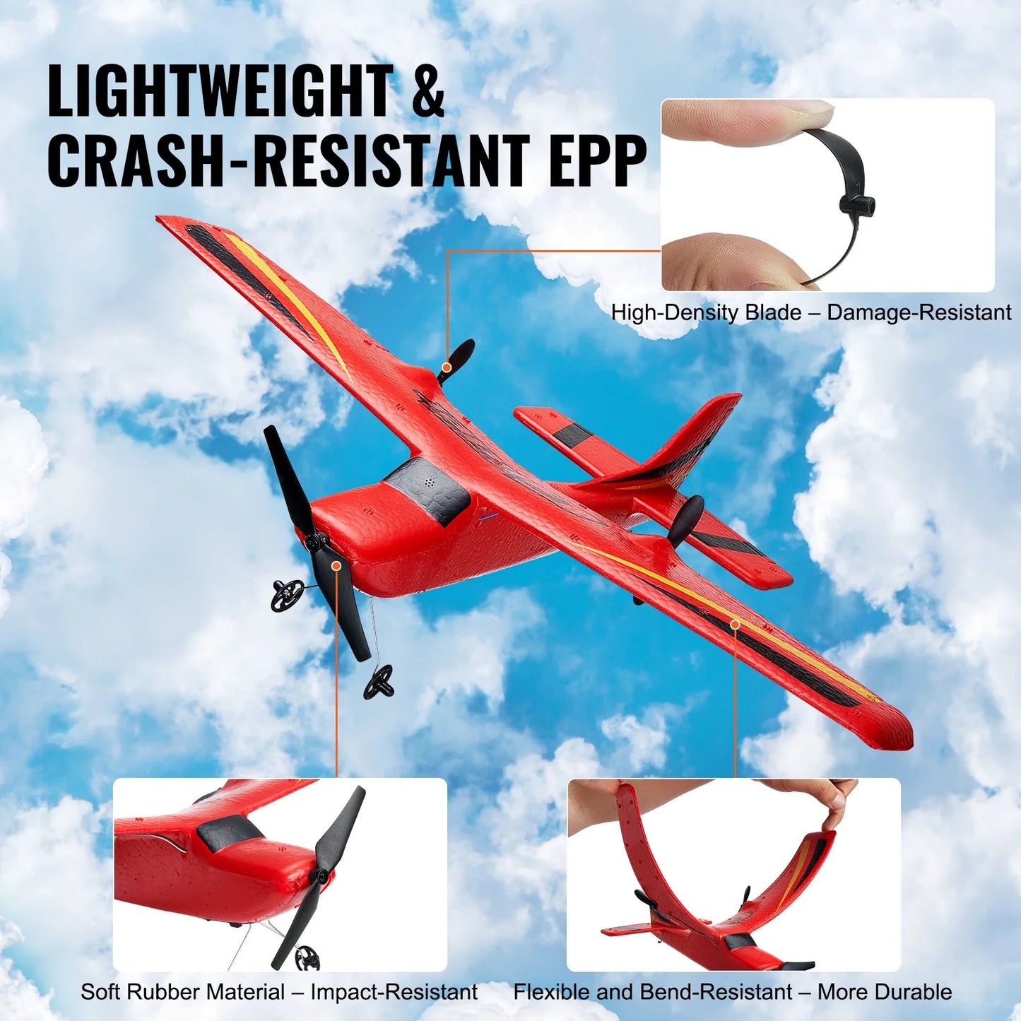 VEVOR 2.4GHz EPP Foam RC Airplane with Dual Batteries - Ultimate Flying Toy!