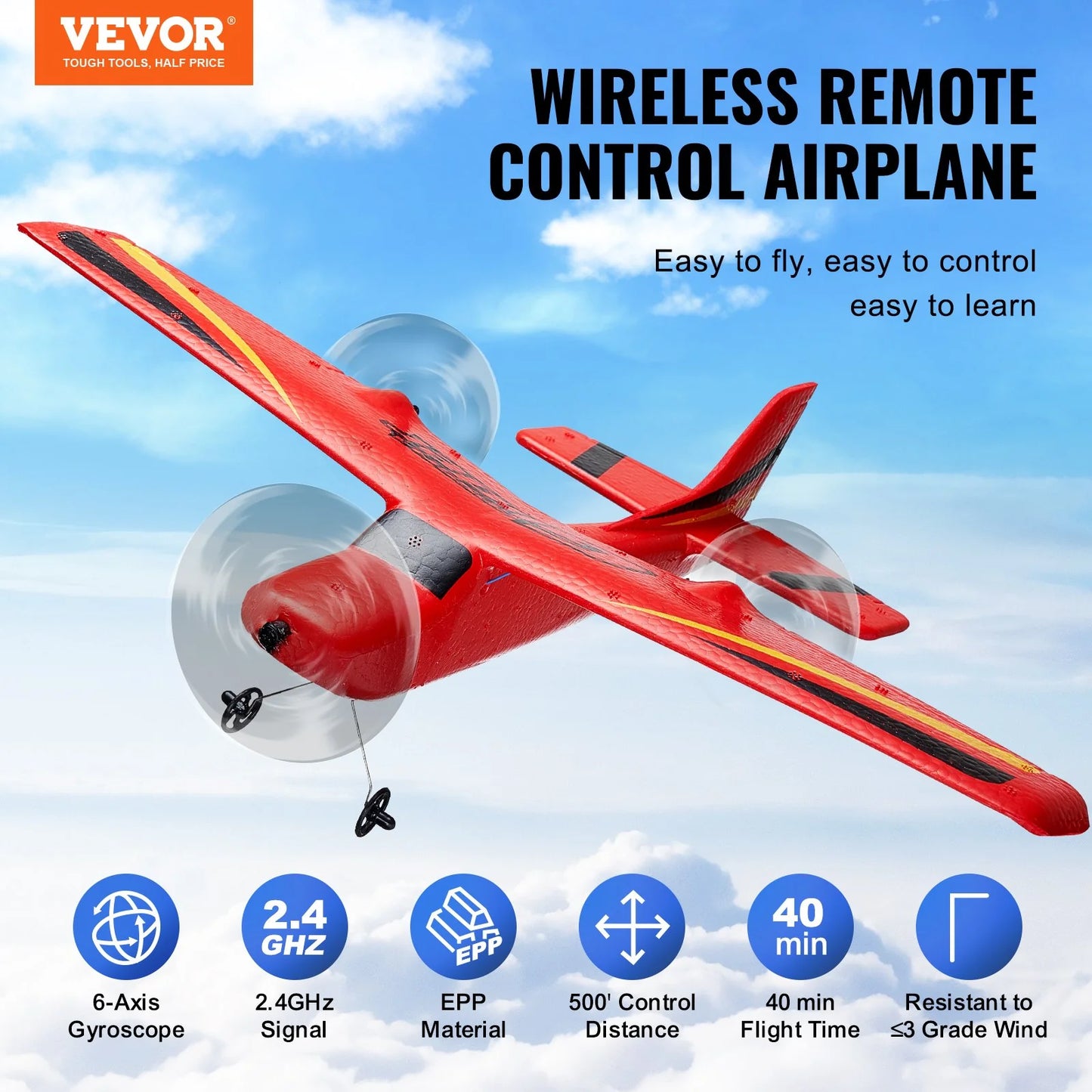 VEVOR 2.4GHz EPP Foam RC Airplane with Dual Batteries - Ultimate Flying Toy!