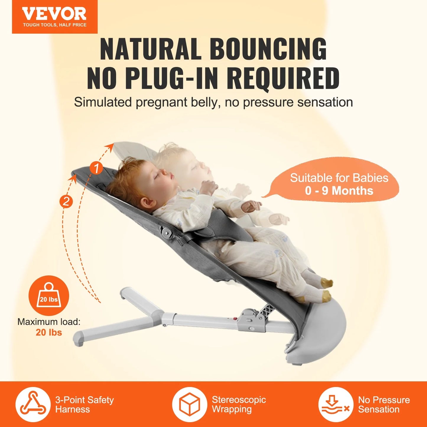 VEVOR Adjustable Folding Baby Bouncer Seat with 2 Reclining Positions – Comfortable and Portable for Your Little One
