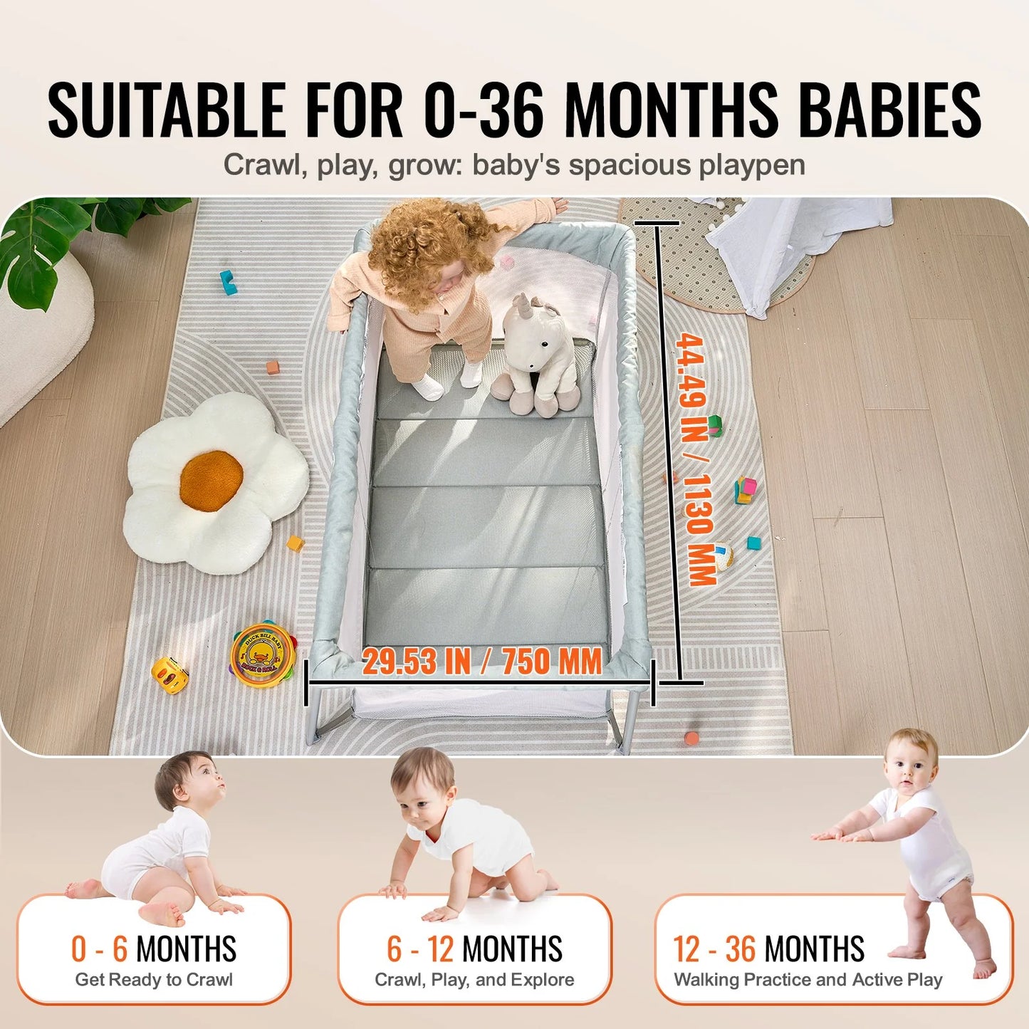 VEVOR Portable Baby Travel Crib & Playyard - Cozy Folding Playpen with Soft Mattress Pad