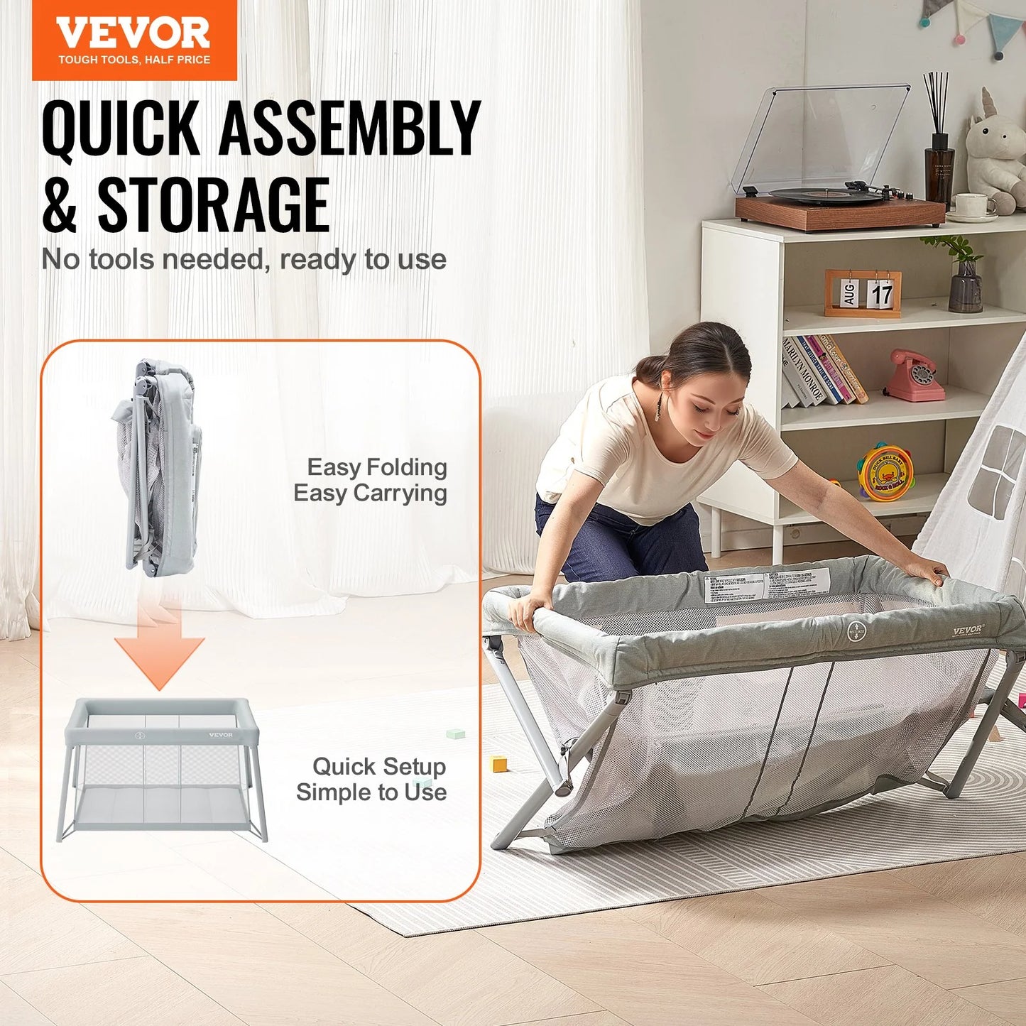 VEVOR Portable Baby Travel Crib & Playyard - Cozy Folding Playpen with Soft Mattress Pad