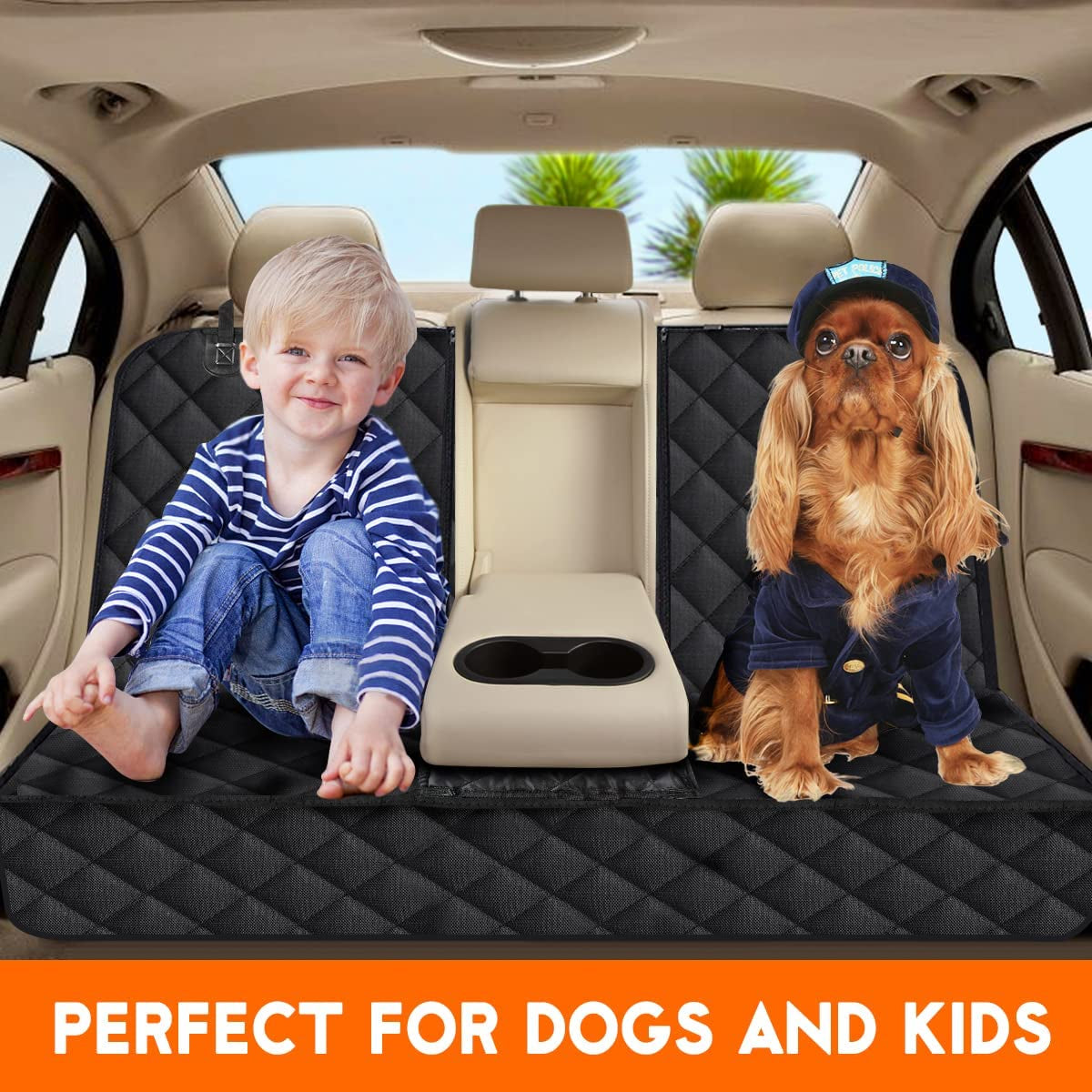 Premium Waterproof Dog Car Seat Cover - Non-Slip Backseat Protector for Cars, Trucks & SUVs - Fits Middle Armrest - Black