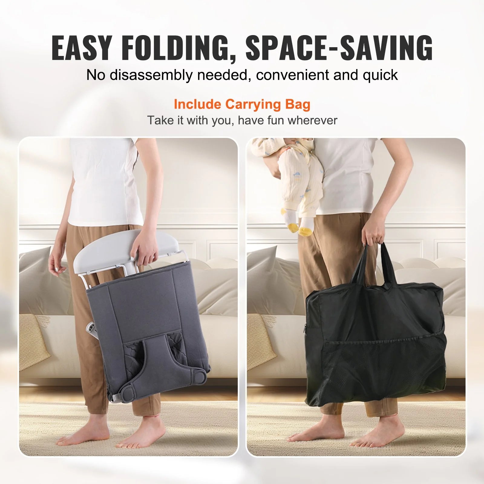 VEVOR Adjustable Folding Baby Bouncer Seat with 2 Reclining Positions – Comfortable and Portable for Your Little One