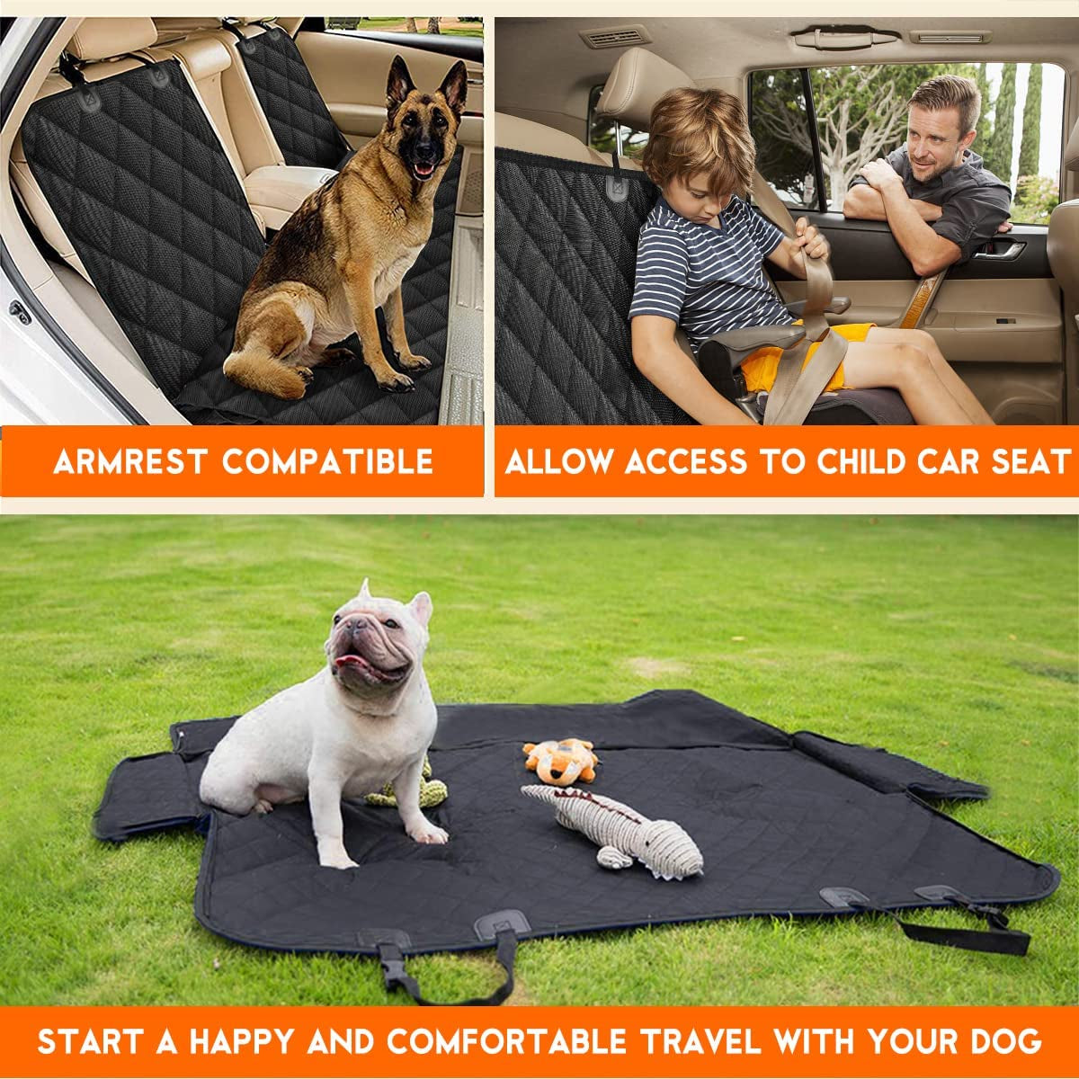 Premium Waterproof Dog Car Seat Cover - Non-Slip Backseat Protector for Cars, Trucks & SUVs - Fits Middle Armrest - Black