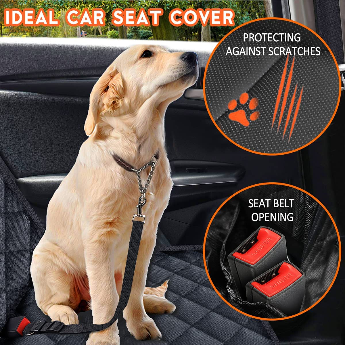 Premium Waterproof Dog Car Seat Cover - Non-Slip Backseat Protector for Cars, Trucks & SUVs - Fits Middle Armrest - Black
