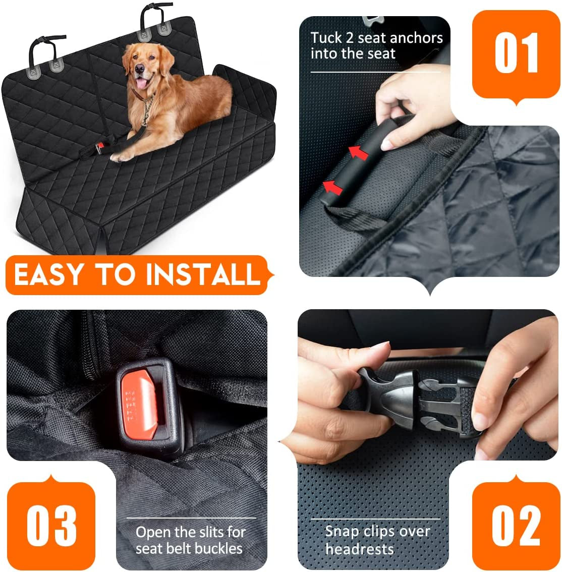 Premium Waterproof Dog Car Seat Cover - Non-Slip Backseat Protector for Cars, Trucks & SUVs - Fits Middle Armrest - Black