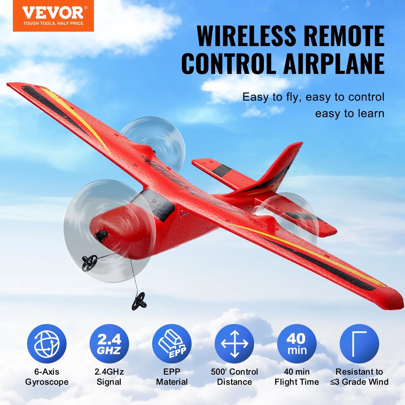 VEVOR 2.4GHz EPP Foam RC Airplane with Dual Batteries - Ultimate Flying Toy!